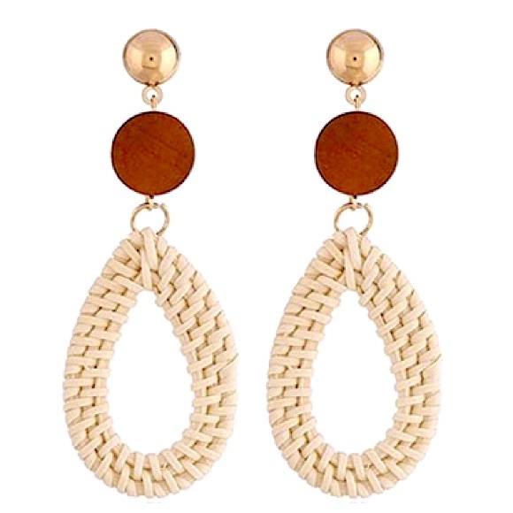 Anthropologie Jewelry - Rattan Woven Wood Drop Dimond Earrings